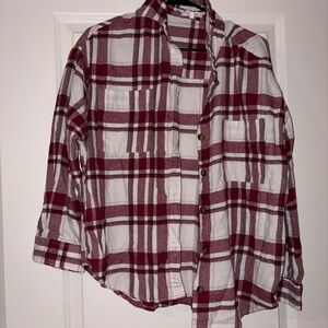 Plaid Button Down Shirt - Red and White